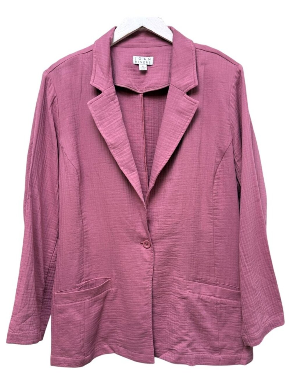 JOAN RIVERS Blazer Womens XL Pink Cotton Gauze Light Jacket Casual Cruisewear